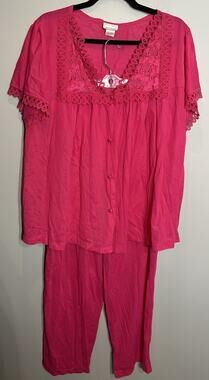 Kelly Reed Womens Pink Lace Floral 2 Piece Pajama Set Size24 Made in USA Vintage